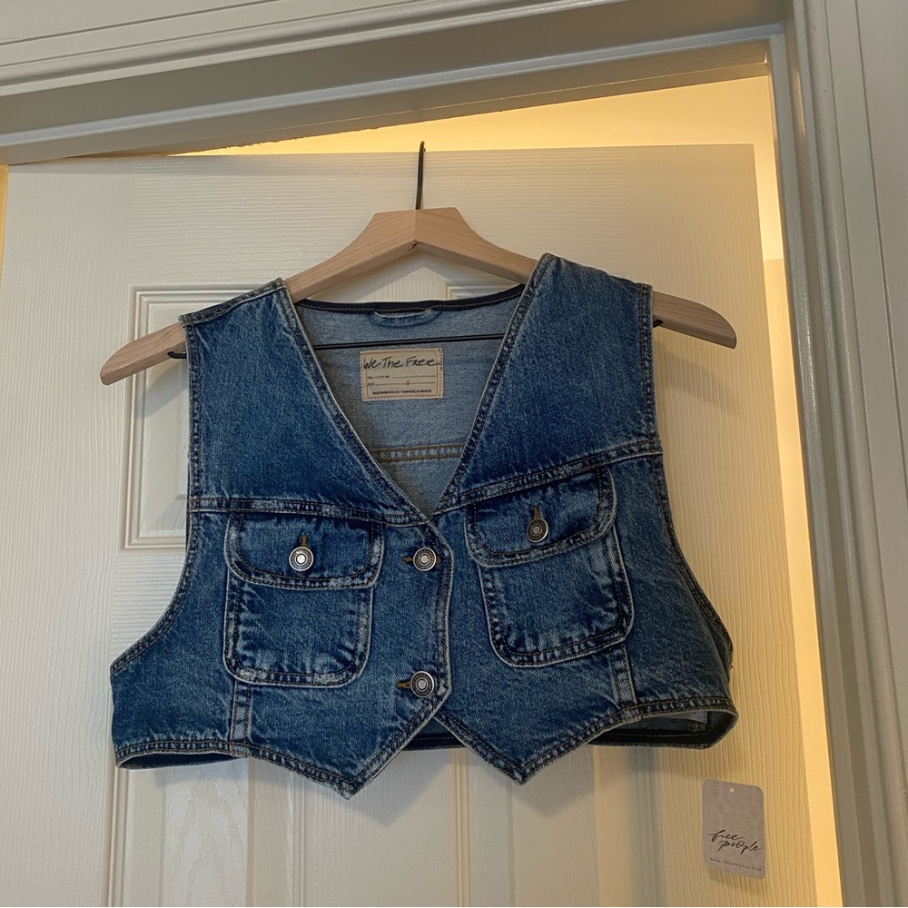 free people denim micro vest nwt